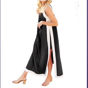 Black and White Sleeveless Maxi Top with Matching Shorts